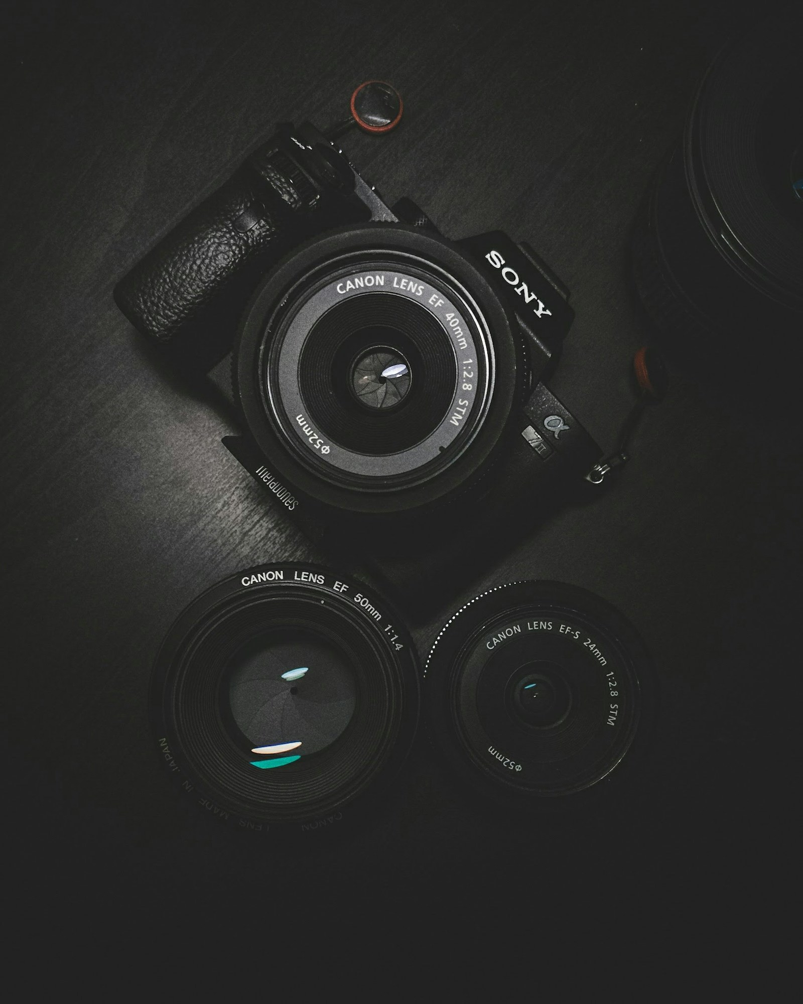 A camera resting on a wooden surface
