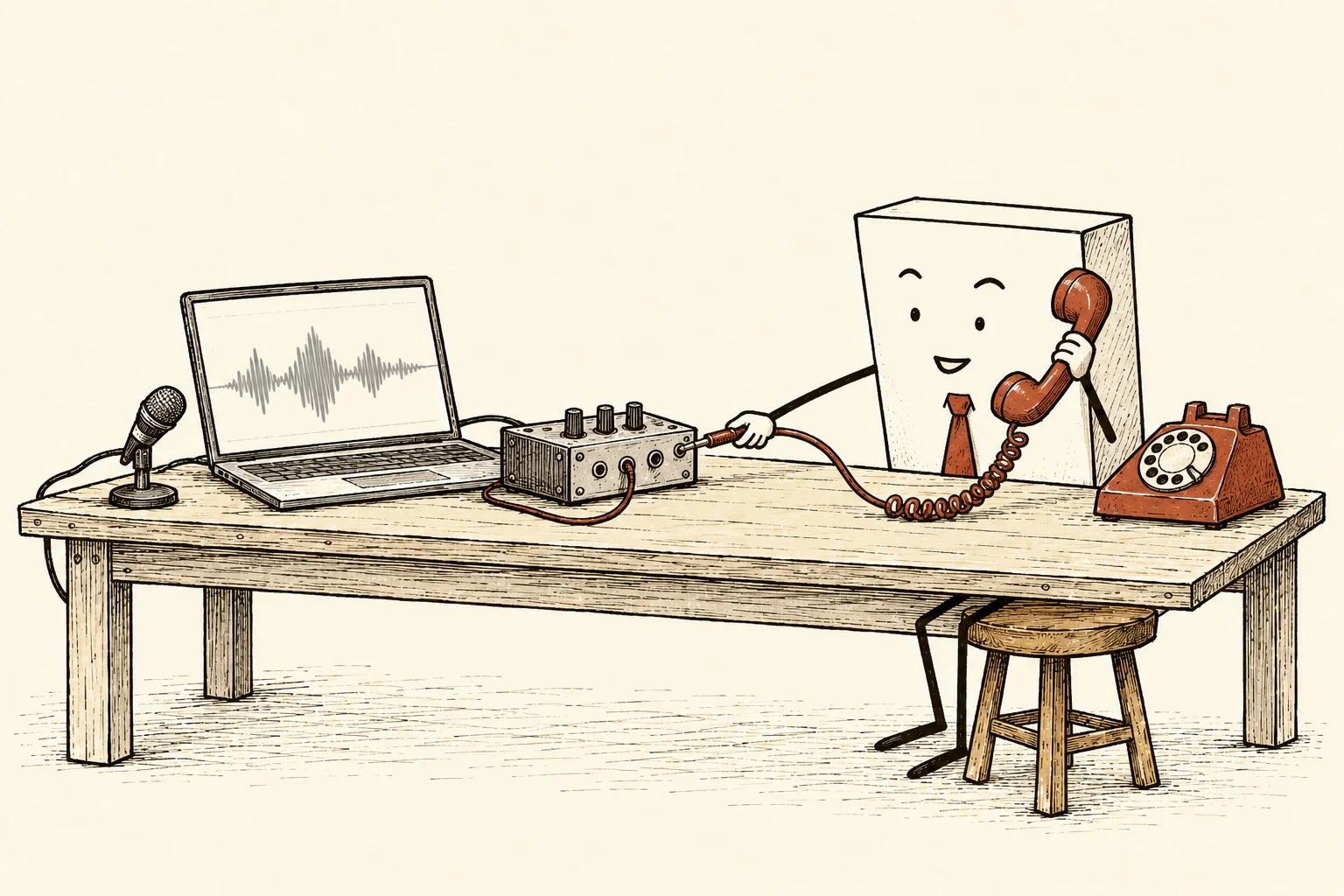 Packet connects a laptop and microphone mixer to an old desk telephone, illustrating an experimental bridge between browser audio and existing voice systems.